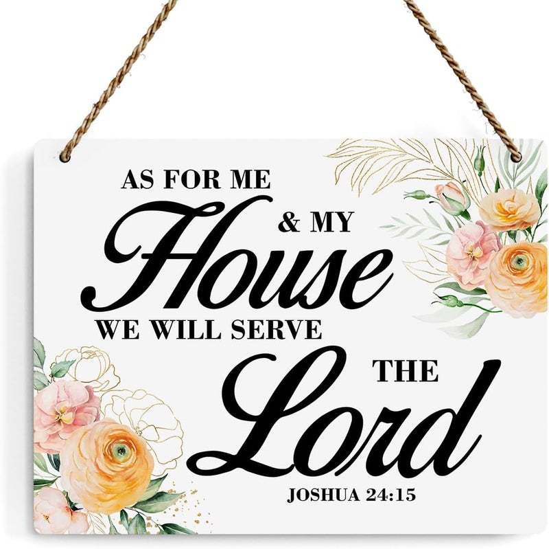 BELLOWDEER Inspirational Decor As for Me and My House We Will Serve The Lord-Joshua 24:15 Christian Bible Verse Wall Art Scripture Wooden Hanging Sign for Farmhouse Home Wall Art Decoration 10 x 8 Inches - Image 1